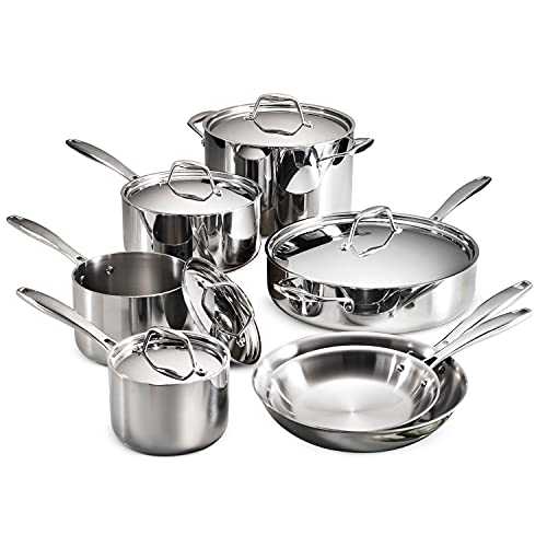 Tramontina 80116/249DS Gourmet Stainless Steel Induction-Ready Tri-Ply Clad 12-Piece Cookware Set, NSF-Certified, Made in Brazil