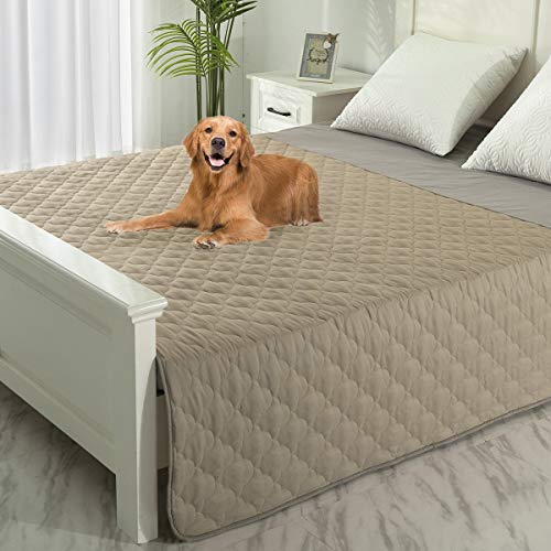 SPXTEX Pet Blanket Pee Urine Proof Dog Blanket for Couch Sofa BedSoft Reversible Furniture Protector CoverLiquid Resistance Blanket for Large Dogs Cats Kids Children 1 Piece 52"x82" Beige+Sand