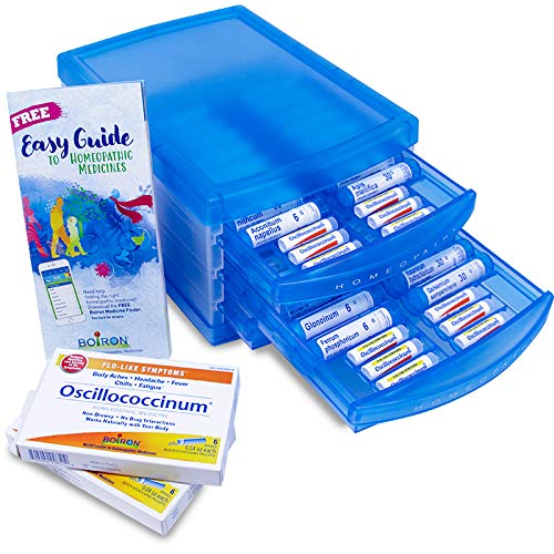 Boiron HomeoFamily Kit with The Essentials - 32 Assorted Homeopathic Tubes, 12 Oscillococcinum Doses, and a Handy Storage Case