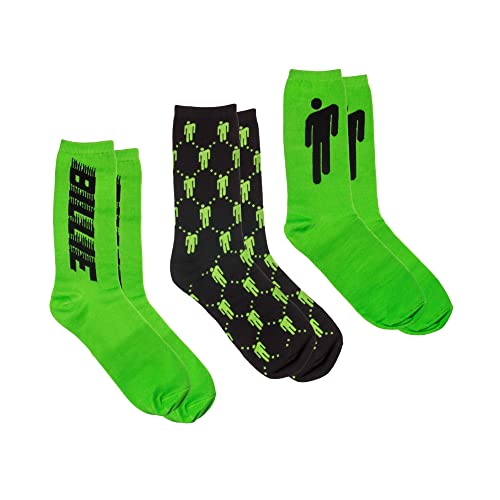 Billie Eilish Official Crew Socks Gift Box Set, Adult One Size (Crew Socks Box Set, 3 PK, Adult One Size, Green)