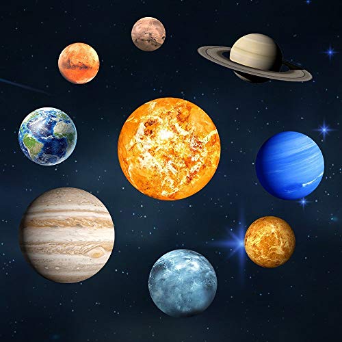 LiveGallery 9pcs Removable Glow in The Dark Planet Wall Stickers Sun Earth and so on Glowing Planets Wall Decals Peel Stick Art Decor for Walls Ceiling Kids Bedroom Living Room Nursery Girls and Boys