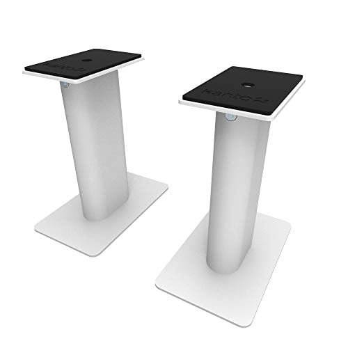 Kanto SP9W Desktop Speaker Stands for Small/Medium Bookshelf Speakers & Compact/Mid-Size 2-4 Studio Monitors | 8.3" Tall | Rotating Top Plate | Hidden Cables | -20 Mounting | Pair | White