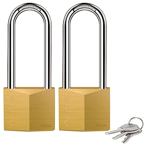 Puroma 2 Pack Keyed Padlock Waterproof Solid Brass Lock, 2.6 Inch Padlock with Keys for Sheds, Storage Unit School Gym Locker, Fence, Toolbox, Hasp Storage