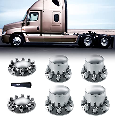 TORQUE Chrome Front and Rear Axle Complete Wheel Cover Set 33mm Screw-on Lug Nut Covers for Semi Trucks (Installation Tool Included) Standart Hub Caps Kit (2 Front & 4 Rear) (TR082)