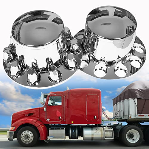 SEBLAFF Set of 4 Rear Wheel Axle Hub Cover Kit 33mm Nut Covers Replacement for semi-Truck 22.5 in and 24.5 in Wheels Chrome ABS Plastic