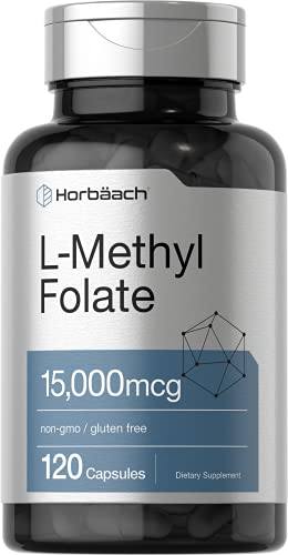 L Methylfolate 15000 mcg | 120 Capsules | 15mg Methyl Folate | 5-MTHF | Non-GMO, Gluten Free Supplement | by Horbaach
