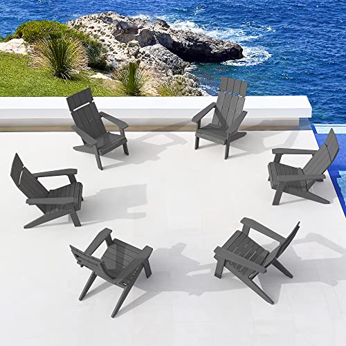 LUE BONA Modern Adirondack Chairs Set of 6, Dark Gray Plastic Adirondack Chair, High Back Poly Adirondack Fire Pit Chairs Weather Resistant, Patio Outdoor Chairs for Porch, Deck, Pool, Garden, 330LBS