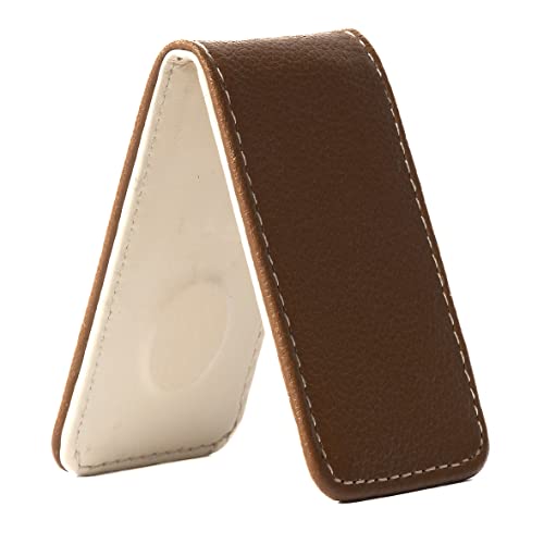 ZEYNOSH Magnetic Money Clip Genuine Leather Business Card Holder Credit Card Holder for Men (FLAT LEATHER, BROWN - BEIGE)