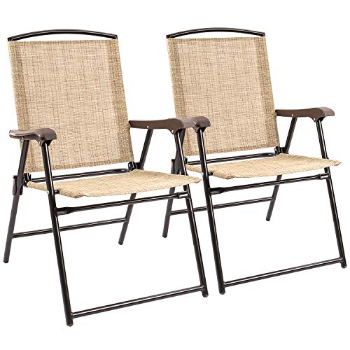 Flamaker Folding Sling Chairs Set, Portable Patio Chairs Foldable Outside Chairs, Outdoor Lounge Chairs, 2-Pack, for Yard, Pool, Beach and Camping