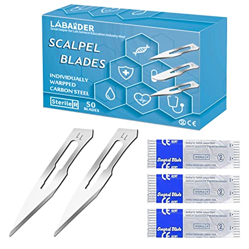 Surgical Grade Blades #11 50pcs Sterile Scalpel Blades Individually Wrapped, with Storage Case, for Biology Lab Anatomy, Practicing Cutting, Medical Student, Sculpting, Repairing (#11, 50)