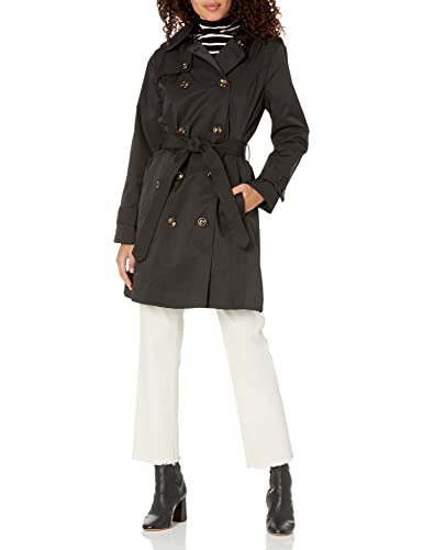 LONDON FOG Women's Double Breasted Trench Coat, Black