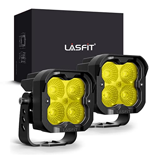 LASFIT Yellow LED Pods Flood, 3 inch Ditch Lights 18W Amber 3633K/2934.34lm Off Road Pod Lights with TIR Optics for Truck Pickup Ram Wrangler, Pair