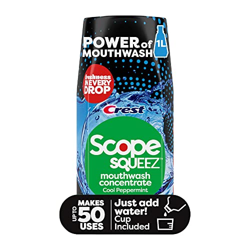 Scope Squeez Mouthwash Concentrate, Cool Peppermint Flavor, 50mL Bottle, Equal Uses up to 1L Bottle *vs 1L Scope Outlast Mouthwash, Squeez to Control The Strength