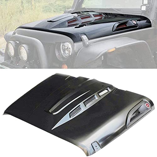 The Avenger Style Replacement Hood Compatible with 2007-2018 Jeep Wrangler JK JKU Unlimited Rubicon, Black