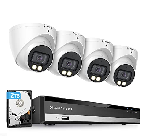 Amcrest 5-Megapixel 8 Channel Full Night Color DVR Security Camera System Recorder, (4) x 5-Megapixel Turret Analog Cameras, Pre-Installed 2TB Hard Drive, AMDV5M8-4TN-W-2TB