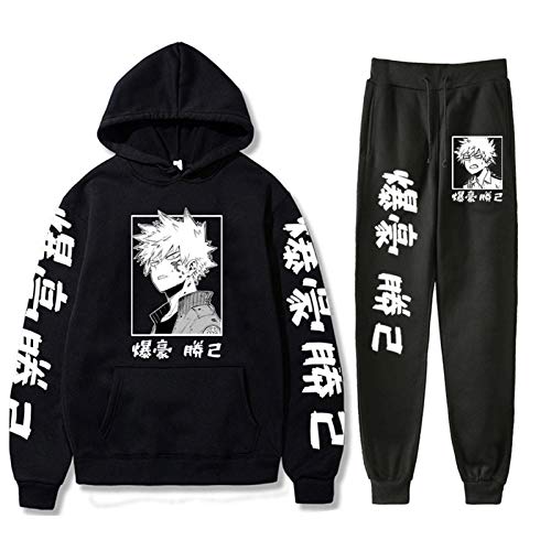 Vivimeng Anime Hoodies and Sweatpants Mens Womens Anime Cosplay Hooded Sweatshirts Tracksuits Suit (Black B,S)