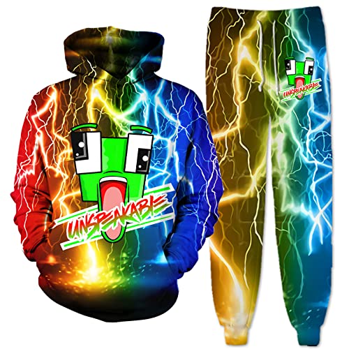 QOEARLO Boys and girls pullover sweatshirt set, 3d printed gaming hoodie sweatshirt for teenagers 2-X-Large