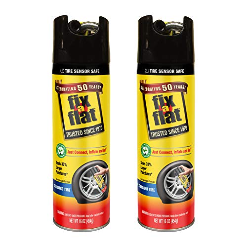 Fix-A-Flat S60197 Aerosol Emergency Flat Tire Repair and Inflator, for Standard Tires, Universal Fit for All Cars, 16 oz. (Pack of 2), Yellow