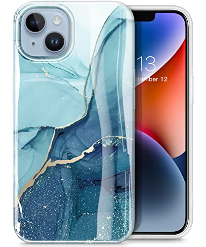 GVIEWIN Designed for iPhone 14 Case, for iPhone 13 Case 6.1", [10FT Military Grade Drop Test] Marble Soft Slim TPU Protective Shockproof Phone Case Cover, Navy Blue