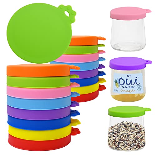 for Oui Yogurt Jar Lids - 8 pack Silicone for Oui Lids Yoplait Yogurt Container, Reusable Sealed against leaks lids Replacement Covers for oui yogurt jars Glass Jars Containers in 8 colors