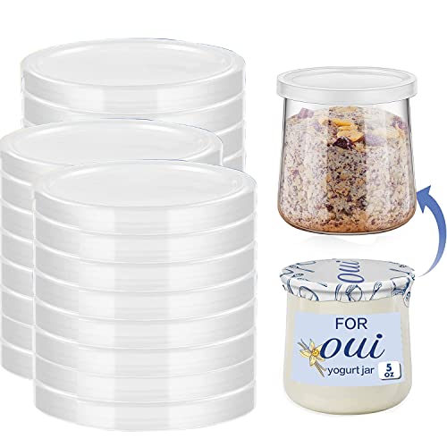 Boxweer Oui Yogurt Jar Lids - 30PCS Yogurt Container Lids Clear Plastic Yogurt Jar Lids Replacement Covers for Oui Yogurt Jars for Glass Jars Containers