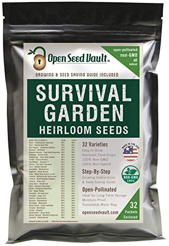 Open Seed Vault 15,000 Heirloom Seeds Non-GMO Organic for Planting Vegetables & Fruits (32 Variety Pack) - Survival Gear Food, Gardening Gifts, Emergency Supplies - Premium Quality, High Yield Produce