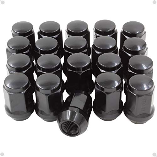 Wheel Accessories Parts Set of 20 Black 12x1.25 Lug Nuts Closed End Bulge Acorn Lug Nut Style 1.38" Long Cone Seat 19mm (3/4") Hex Wheel Lug Nut (M12x1.25, Black)