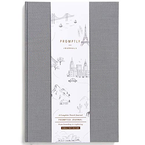 Promptly Journals, A Complete Travel Journal (Grey) - A Prompted Journal to Record Your Travels, Compact Travel Journal for Women and Men, Elegant Journal for Adults