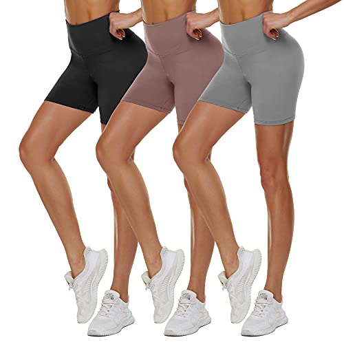 TNNZEET 3 Pack High Waisted Biker Shorts for Women  5" Buttery Soft Black Workout Yoga Training Shorts