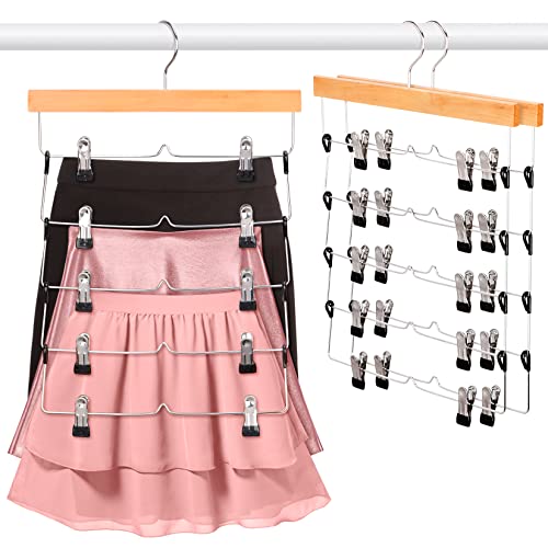 DOIOWN Skirt Hangers Pants Shorts Hangers Space Saving Hangers with Clip,5 Tier Jean Hangers for Closet 3 Pack Non Slip Multiple Pant Skirt Hanger Clothes Hanger Closet Organizer and Storage for Pants