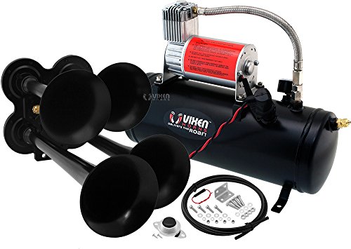 Vixen Horns Train Horn Kit for Trucks/Car/Semi. Complete Onboard System- 150psi Air Compressor, 1.5 Gallon Tank, 4 Trumpets. Super Loud dB. Fits Vehicles Like Pickup/Jeep/RV/SUV 12v VXO8530/4114B