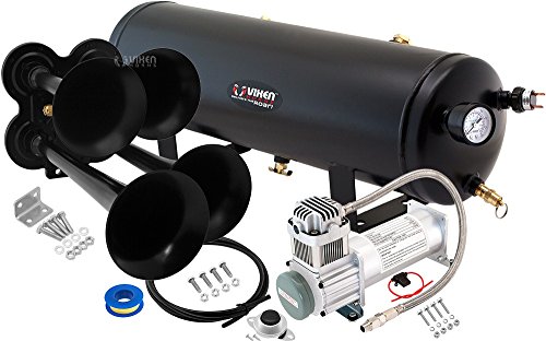 Vixen Horns Train Horn Kit for Trucks/Car/Semi. Complete Onboard System- 200psi Air Compressor, 3 Gallon Tank, 4 Trumpets. Super Loud dB. Fits Vehicles Like Pickup/Jeep/RV/SUV 12v VXO8330/4114B