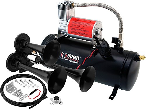 Vixen Horns Train Horn Kit for Trucks/Car/Semi. Complete Onboard System- 150psi Air Compressor, 1.5 Gallon Tank, 3 Trumpets. Super Loud dB. Fits Vehicles Like Pickup/Jeep/RV/SUV 12v VXO8530/3311B