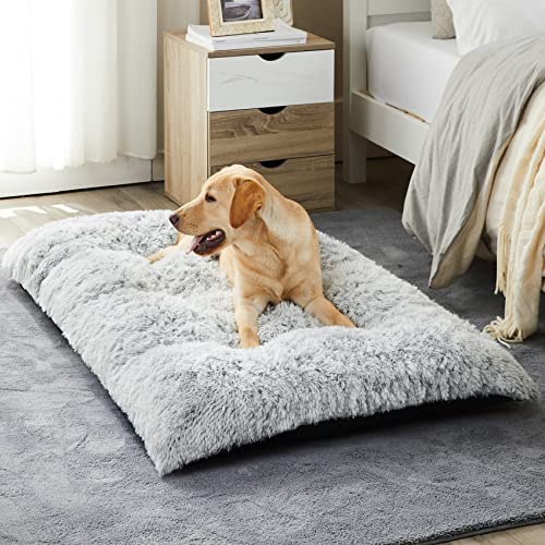 BFPETHOME Dog Beds for Large Dogs, Plush Dog Crate Bed Fluffy Cozy Kennel Pad for Sleeping &Ease Anxiety, Washable Dog Mats with Anti-Slip Bottom for Large Medium Dogs