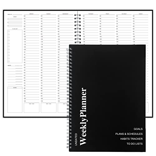 KAICN Weekly Spiral Hardcover Notebook with Hourly Schedule - Daily Schedule Broken Down into Hourly, 52 Weeks (6" x 8.5") Hourly Appointment Book Daily Planner To Do Checklist, 100gsm Thicken Paper, Improve Life Efficiency & Management