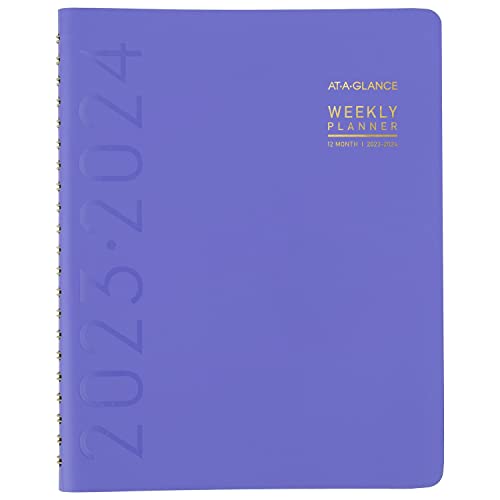 AT-A-GLANCE 2023-2024 Academic Planner, Weekly & Monthly, Half-Hourly Appointment Book, 8-1/4" x 11", Large, Monthly Tabs, Pocket, Flexible Cover, Contemporary, Purple (70957X1824)