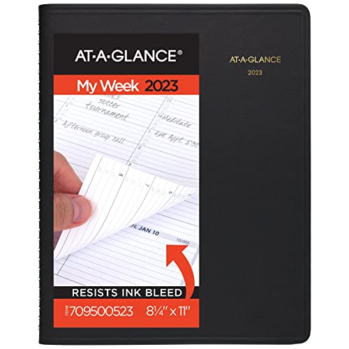 AT-A-GLANCE 2023 Weekly Planner, Quarter-Hourly Appointment Book, 8-1/4" x 11", Large, Black (7095005)