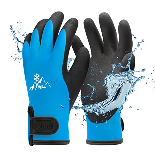 100% Waterproof Gloves for Men and Women, Winter Work Gloves for Cold Weather, Touchsreen, Thermal Insulated Freezer Gloves, With Grip, Blue, Large