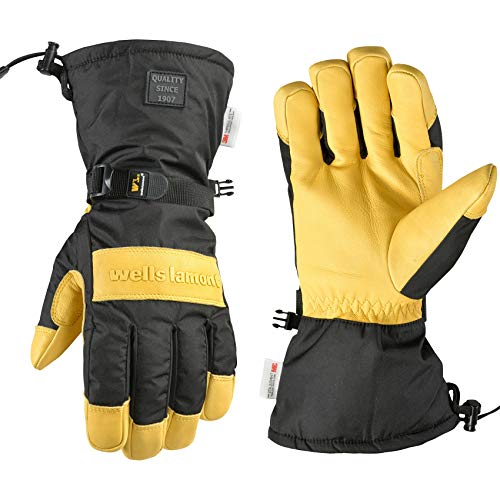 Wells Lamont Men's Insulated HydraHyde Waterproof Grain Leather Hybrid Winter Gloves, Large (867L), Black