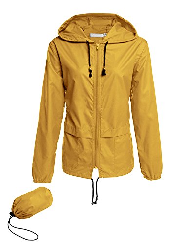 Avoogue Lightweight Raincoat Women's Waterproof Windbreaker Packable Outdoor Hooded Rain Jacket Yellow XXL