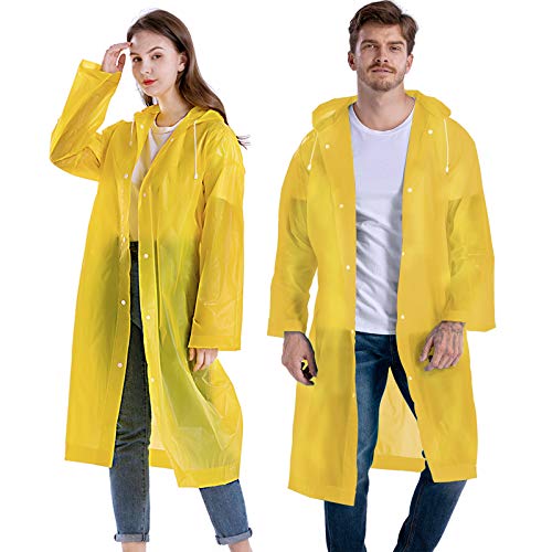 CeroPro Rain Ponchos for Adults Reusable - Hooded Raincoats for Men Survival Heavy Duty Military Impermeable Rain Coat (Yellow)