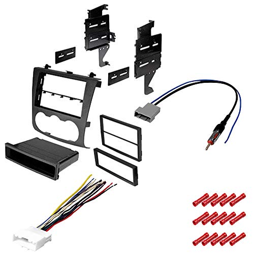 CACH KIT1067 Bundle with Car Stereo Install Kit for Nissan Altima 2007  2012 Sedan Non Digital Climate Control Dash Mounting Kit, Harness, Antenna for Single or Double Din Radio Receivers (4 Item)