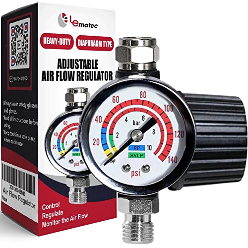 LE LEMATEC Diaphragm Type Air Compressor Pressure Regulator with Gauge and 1/4" NPT; Up to 150 PSI  Accurate and Consistent Air Flow for Spray and Paint Guns; Easy Adjustable Air Pressure - AR-02
