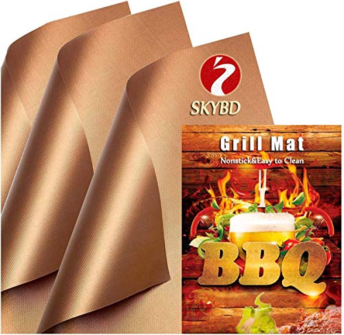 SKYBD Copper Grill Mats (Set of 6), 100% Non-Stick BBQ Grilling Sheets, Heavy Duty, Reusable, PFOA Free and Easy to Clean - Works on Outdoor Gas, Electric, Charcoal Grill