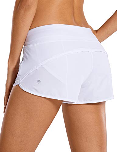 CRZ YOGA Women's Quick Dry Workout Running Shorts Mesh Liner - 2.5 inches Drawstring Sport Gym Athletic Shorts Zip Pocket White Medium