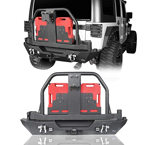 Hooke Road Rear Bumper & Spare Tire Carrier w/Oil Drum Holder & Receiver Hitches for 2007-2018 Jeep Wrangler JK & Unlimited