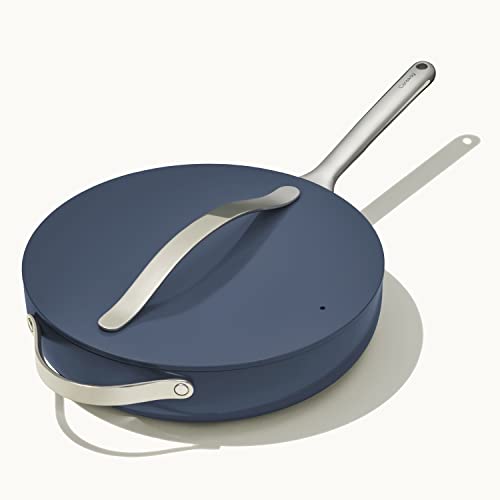 Caraway Nonstick Ceramic Saut Pan with Lid (4.5 qt, 11.8") - Non Toxic, PTFE & PFOA Free - Oven Safe & Compatible with All Stovetops (Gas, Electric & Induction) - Navy