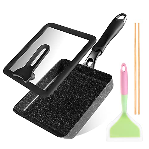 HAPPI STUDIO Tamagoyaki Pan with Lid and Spatula - Japanese Omelette Pan Nonstick - Japanese Egg Pan - Egg Frying Pan - Omelette Pan - Omelet Pan Nonstick - Square Pan 7" x 6"