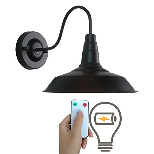 1 Pack Vintage Wall Sconce Farmhouse Barn Wall Light,3000K Led Battery Operated Remote Control Indoor Wireless Dimmable Wall Lamp For Room Lighting,Rechargeable Light Bulbs Included ( Color : Black )