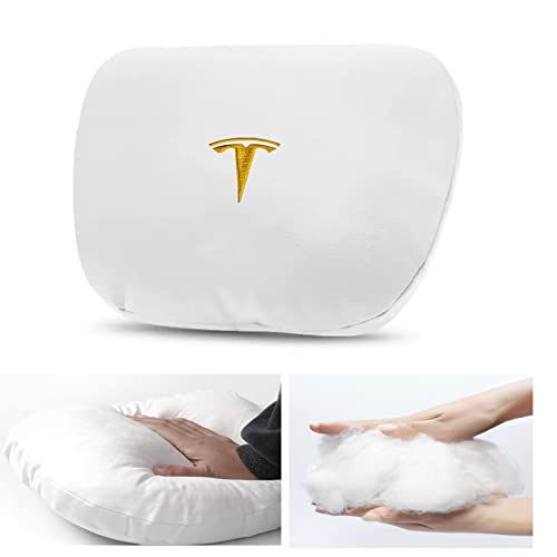 Kasato Tesla Headrest Pillow, Tesla Neck Pillow for Tesla Model 3/Y/S/X Neck Support Cushion, Logo Design White
